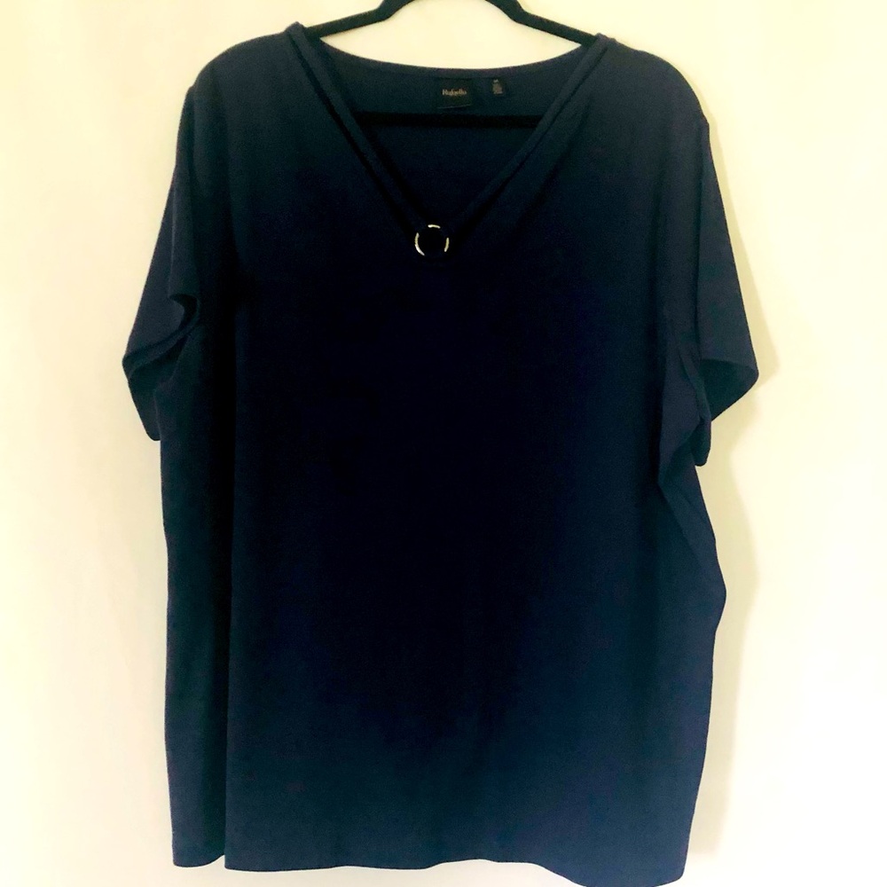 Short Sleeve T Shirt Navy Blue V Neck Size 3X Rafaella Cotton